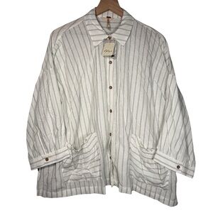 Free People Just Like Me Oversized Button Shirt Ivory Striped NWT Small